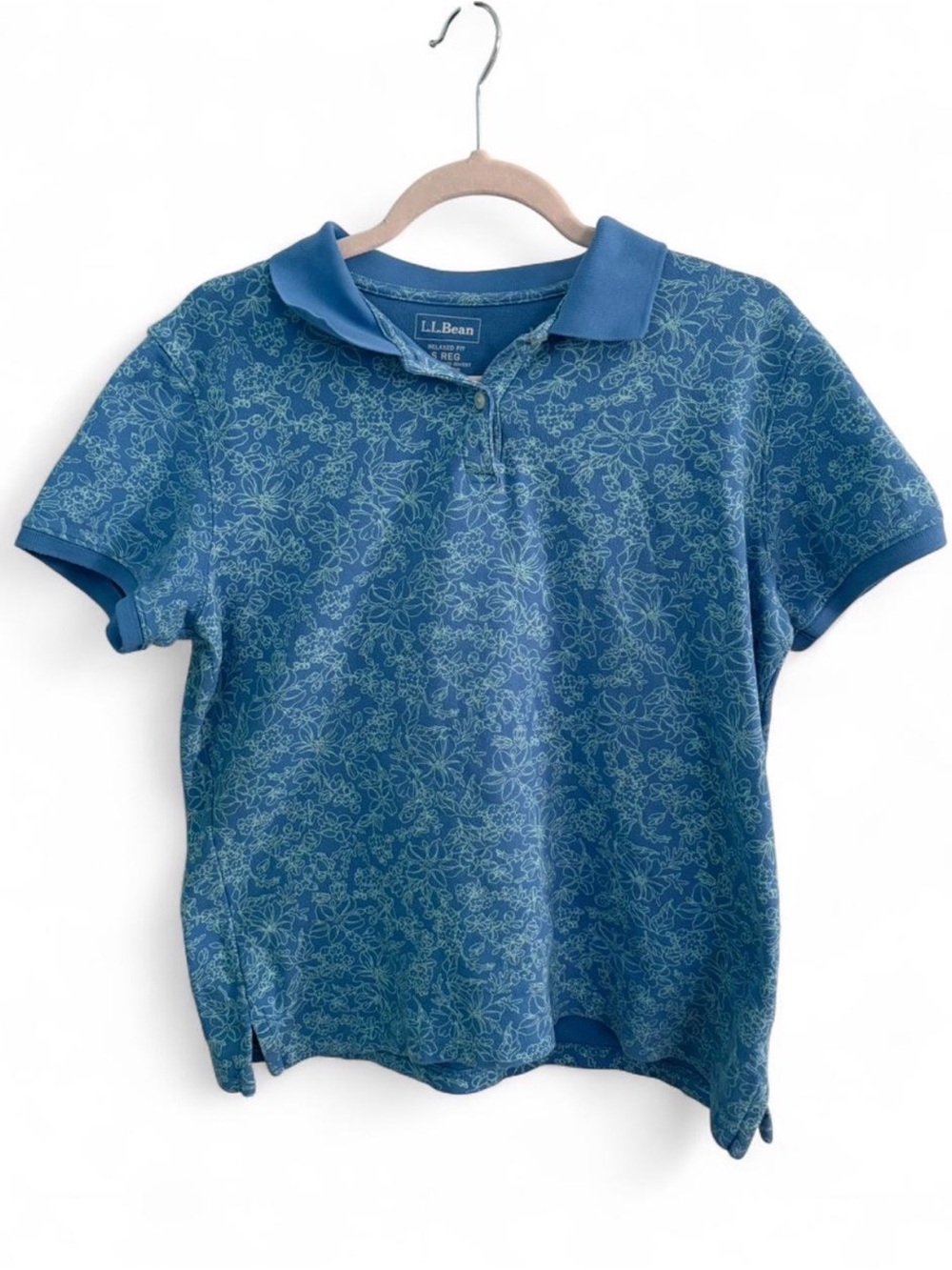 L.L Bean Blue Floral Polo Shirt